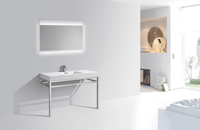 KubeBath Haus 48 in. Stainless Steel Console w/ White Acrylic Sink - Chrome, CH48