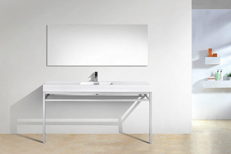 KubeBath Haus 60 in. Single Sink Stainless Steel Console w/ White Acrylic Sink - Chrome, CH60S