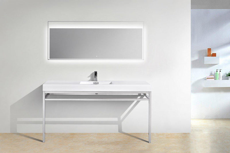KubeBath Haus 60 in. Single Sink Stainless Steel Console w/ White Acrylic Sink - Chrome, CH60S