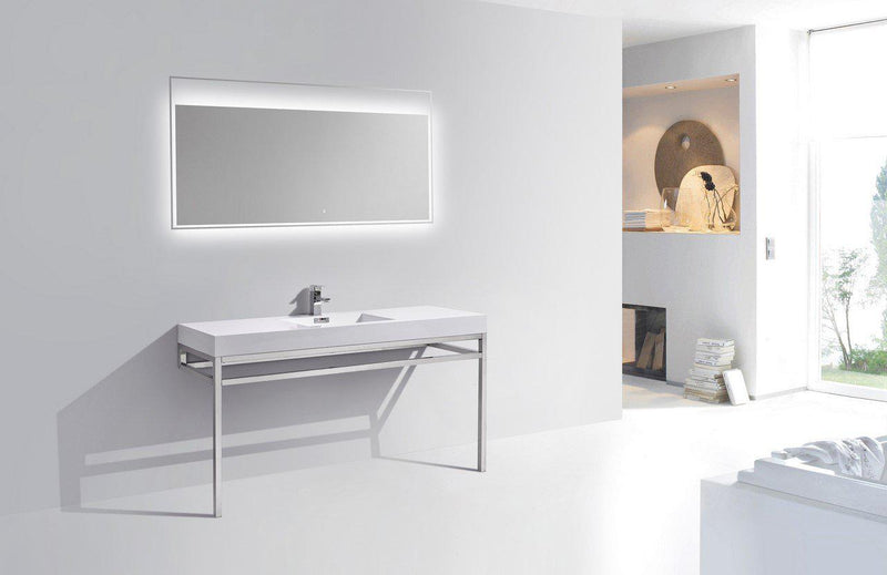 KubeBath Haus 60 in. Single Sink Stainless Steel Console w/ White Acrylic Sink - Chrome, CH60S