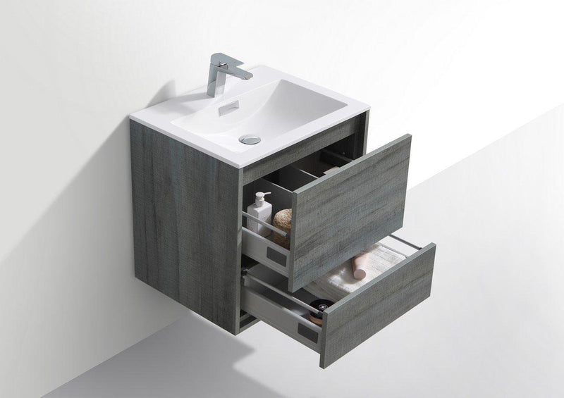 KubeBath De Lusso 24 in. Wall Mount Modern Bathroom Vanity - Ocean Gray, DL24-BE