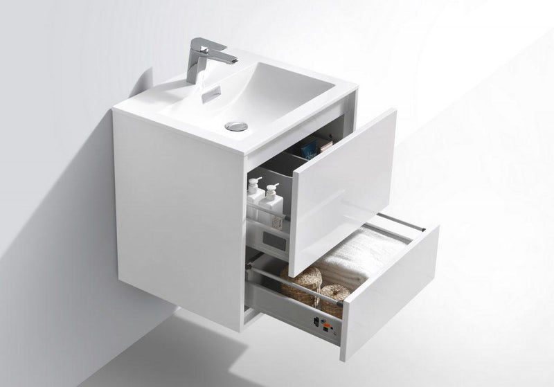 KubeBath De Lusso 24 in. Wall Mount Modern Bathroom Vanity - High Glossy White, DL24-GW