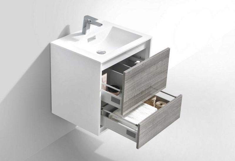 KubeBath De Lusso 24 in. Wall Mount Modern Bathroom Vanity - Ash Gray, DL24-HGASH
