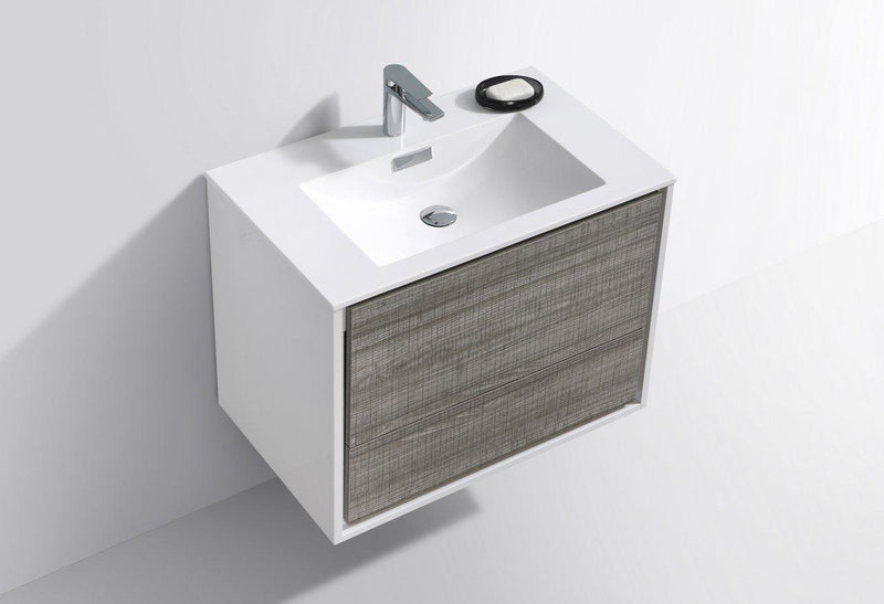 KubeBath De Lusso 30 in. Wall Mount Modern Bathroom Vanity - Ash Gray, DL30-HGASH