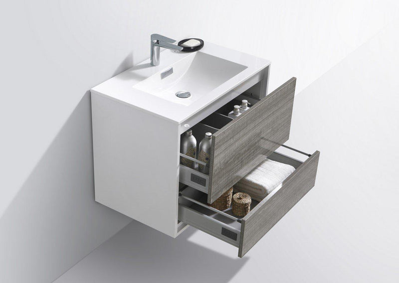 KubeBath De Lusso 30 in. Wall Mount Modern Bathroom Vanity - Ash Gray, DL30-HGASH