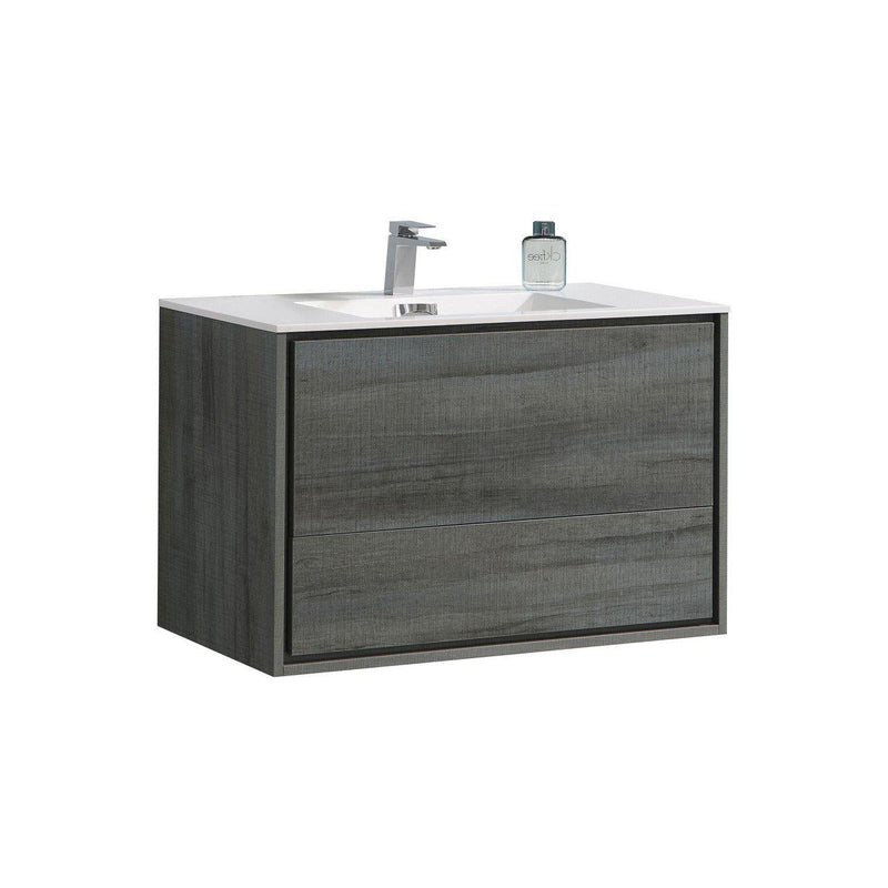 KubeBath De Lusso 36 in. Wall Mount Modern Bathroom Vanity - Ocean Gray, DL36-BE