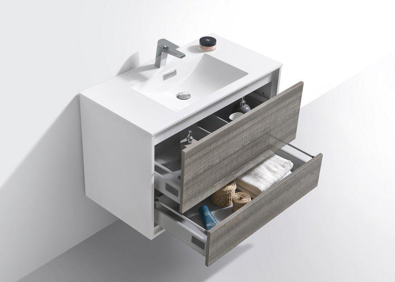 KubeBath De Lusso 36 in. Wall Mount Modern Bathroom Vanity - Ash Gray, DL36-HGASH
