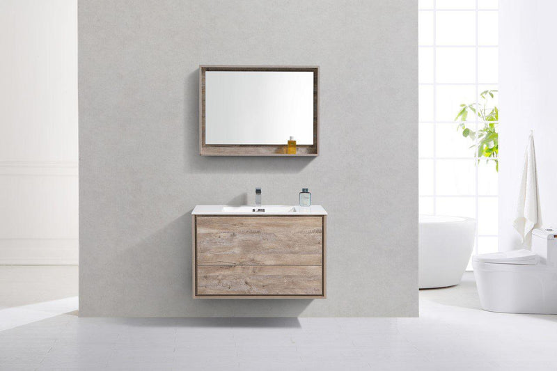KubeBath DeLusso 36 in. Wall Mount Modern Bathroom Vanity - Nature Wood, DL36-NW