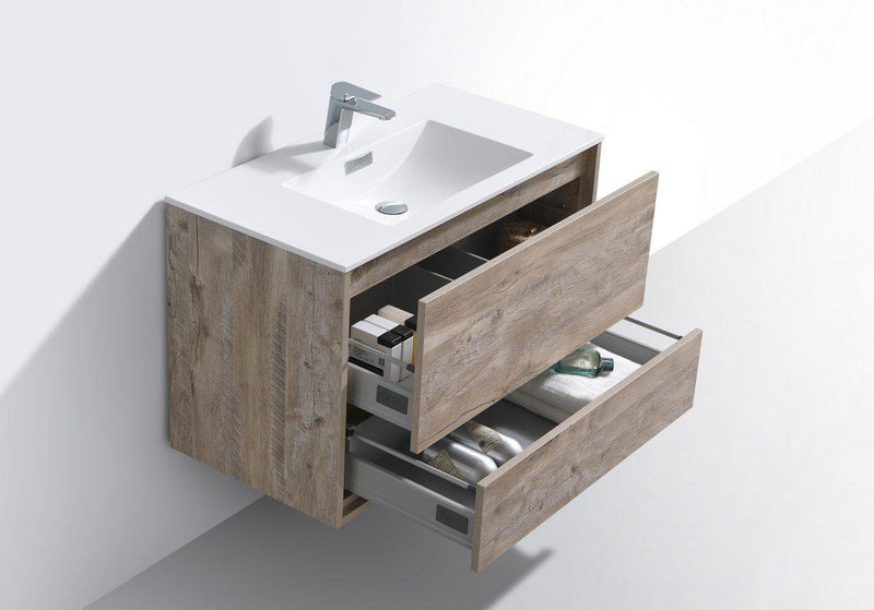 KubeBath DeLusso 36 in. Wall Mount Modern Bathroom Vanity - Nature Wood, DL36-NW