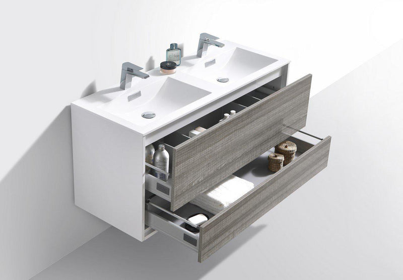 KubeBath DeLusso 48 in. Double Sink Wall Mount Modern Bathroom Vanity - Ash Gray, DL48D-HGASH