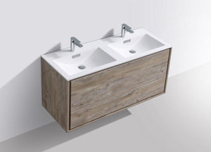 KubeBath DeLusso 48 in. Double Sink Wall Mount Modern Bathroom Vanity - Nature Wood, DL48D-NW