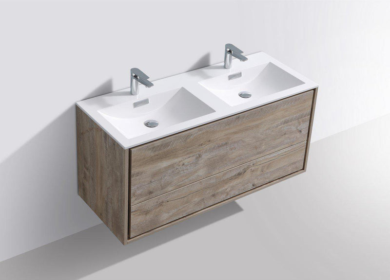 KubeBath DeLusso 48 in. Double Sink Wall Mount Modern Bathroom Vanity - Nature Wood, DL48D-NW