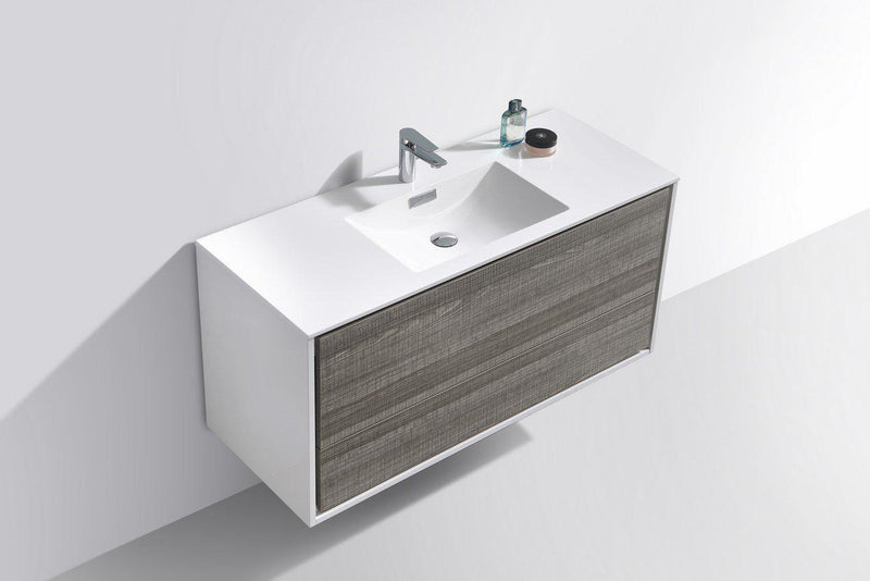 KubeBath DeLusso 48 in. Single Sink Wall Mount Modern Bathroom Vanity - Ash Gray, DL48S-HGASH