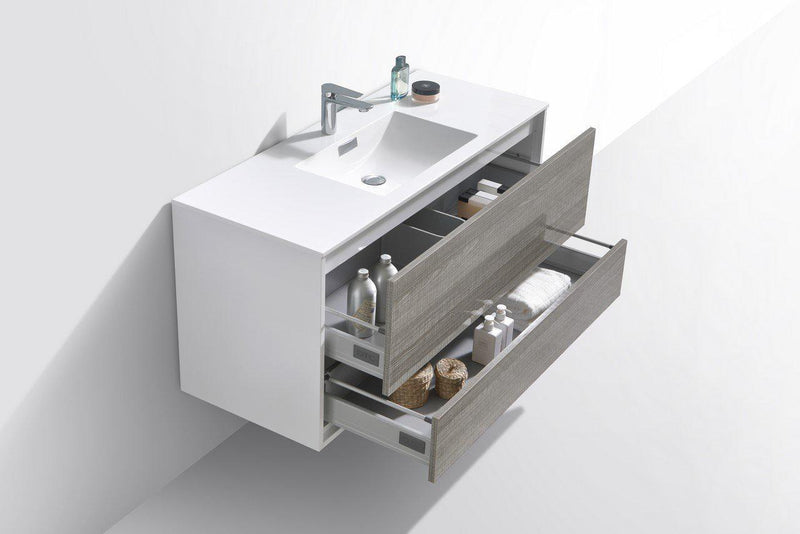 KubeBath DeLusso 48 in. Single Sink Wall Mount Modern Bathroom Vanity - Ash Gray, DL48S-HGASH