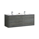 KubeBath De Lusso 60 in. Double Sink Wall Mount Modern Bathroom Vanity - Ocean Gray, DL60D-BE