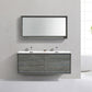 KubeBath De Lusso 60 in. Double Sink Wall Mount Modern Bathroom Vanity - Ocean Gray, DL60D-BE