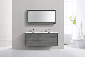KubeBath De Lusso 60 in. Double Sink Wall Mount Modern Bathroom Vanity - Ocean Gray, DL60D-BE