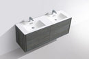 KubeBath De Lusso 60 in. Double Sink Wall Mount Modern Bathroom Vanity - Ocean Gray, DL60D-BE