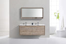 KubeBath DeLusso 60 in. Double Sink Wall Mount Modern Bathroom Vanity - Nature Wood, DL60D-NW