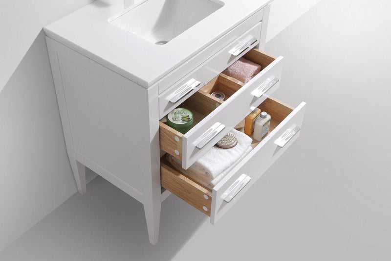 Eiffel 30'' High Gloss White Vanity W/ Quartz Counter Top