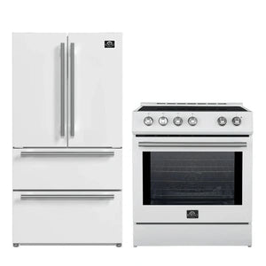 FORNO 2-Piece Appliance Package - 30-Inch Slide-In Induction Range and 36-Inch French Door Refrigerator in White with Stainless Steel Handle FBDL-014-08CAUS