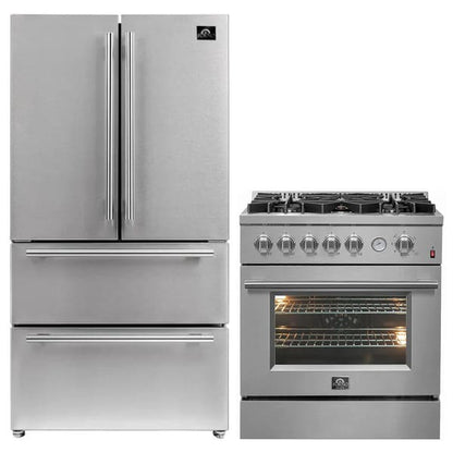 FORNO 2-Piece Appliance Package- 30-Inch Gas Range and 36-Inch French Door Refrigerator in Stainless Steel FBDL-020-02-US