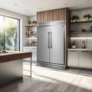 Forno Appliance Package - 48" Gas Range, Wall Mount Range Hood and 60" Refrigerator with Modern Grill Trim, FBDL-018-04CAUS