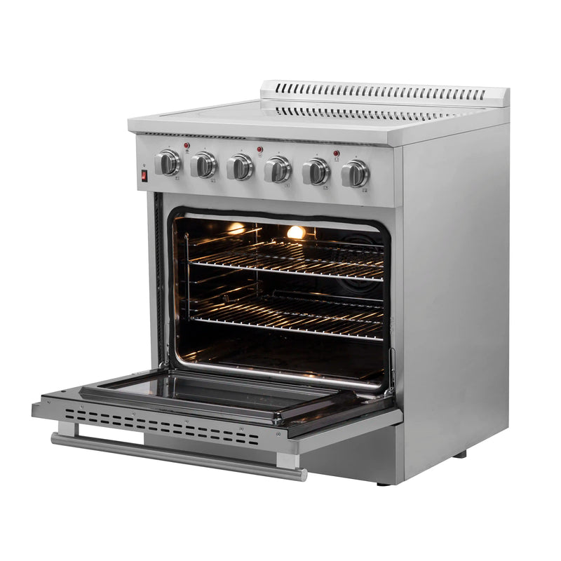 Forno 4-Piece Appliance Package - 30-Inch Electric Range, Pro-Style Refrigerator, Dishwasher, and Microwave Drawer in Stainless Steel