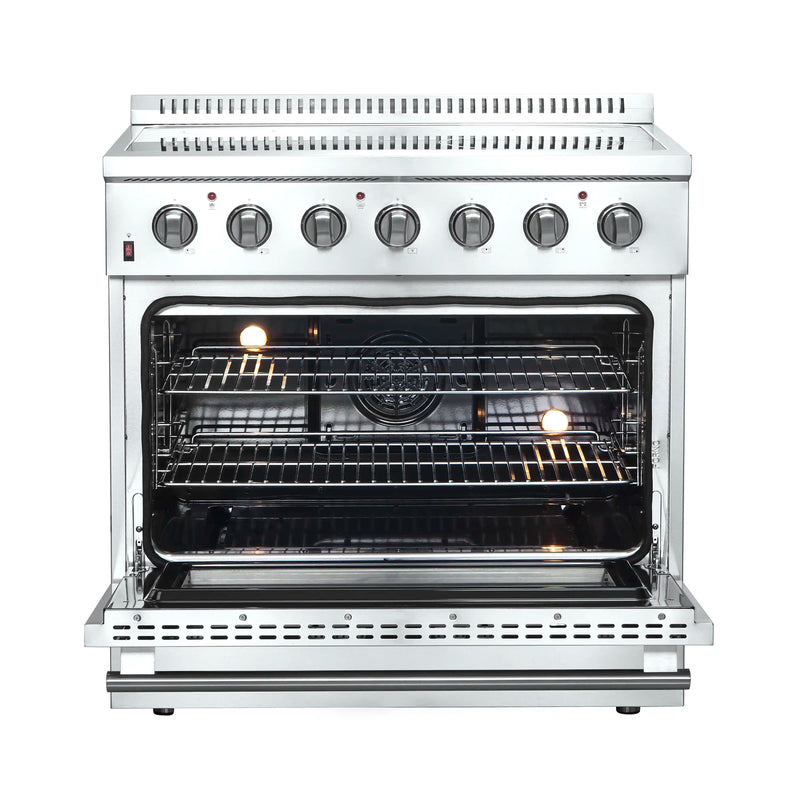 Forno 3-Piece Appliance Package - 36-Inch Electric Range, Pro-Style Refrigerator, and Dishwasher in Stainless Steel