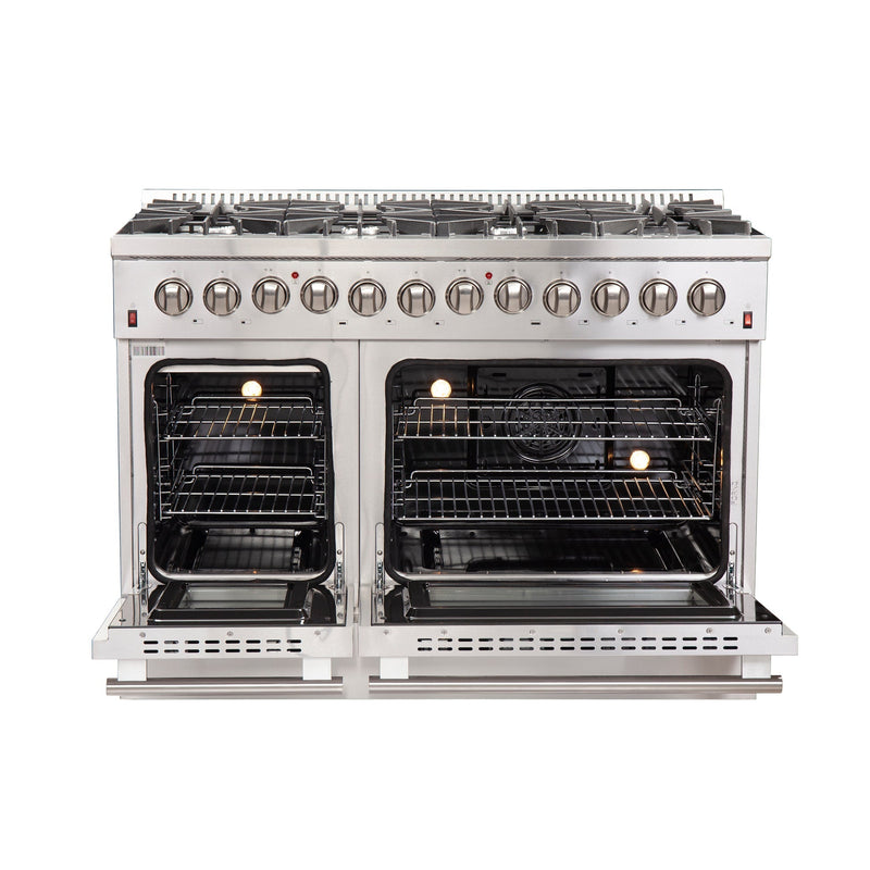 Forno Appliance Package - 48" Dual Fuel Range, Wall Mount Range Hood and 60" Refrigerator with Modern Grill Trim, FBDL-017-04CAUS
