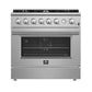 FORNO 3-Piece Appliance Package - 36-Inch Marco Gas Range, French Door Refrigerator, & Dishwasher in Stainless Steel FBDL-009-01CAUS