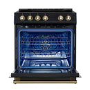 FORNO 2-Piece Appliance Package - 30-Inch Slide-In Induction Range and 36-Inch French Door Refrigerator in Black with Antique Brass Handle FBDL-014-13CAUS
