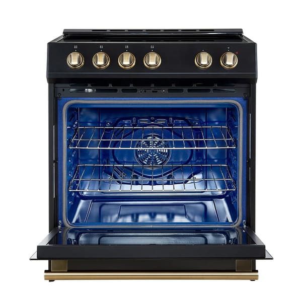 FORNO 2-Piece Appliance Package - 30-Inch Slide-In Induction Range and 36-Inch French Door Refrigerator in Black with Antique Brass Handle FBDL-014-13CAUS