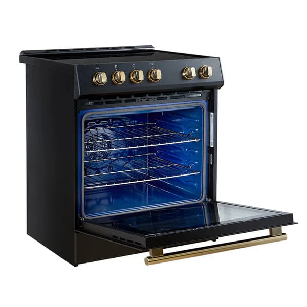 FORNO 2-Piece Appliance Package - 30-Inch Slide-In Induction Range and 36-Inch French Door Refrigerator in Black with Antique Brass Handle FBDL-014-13CAUS