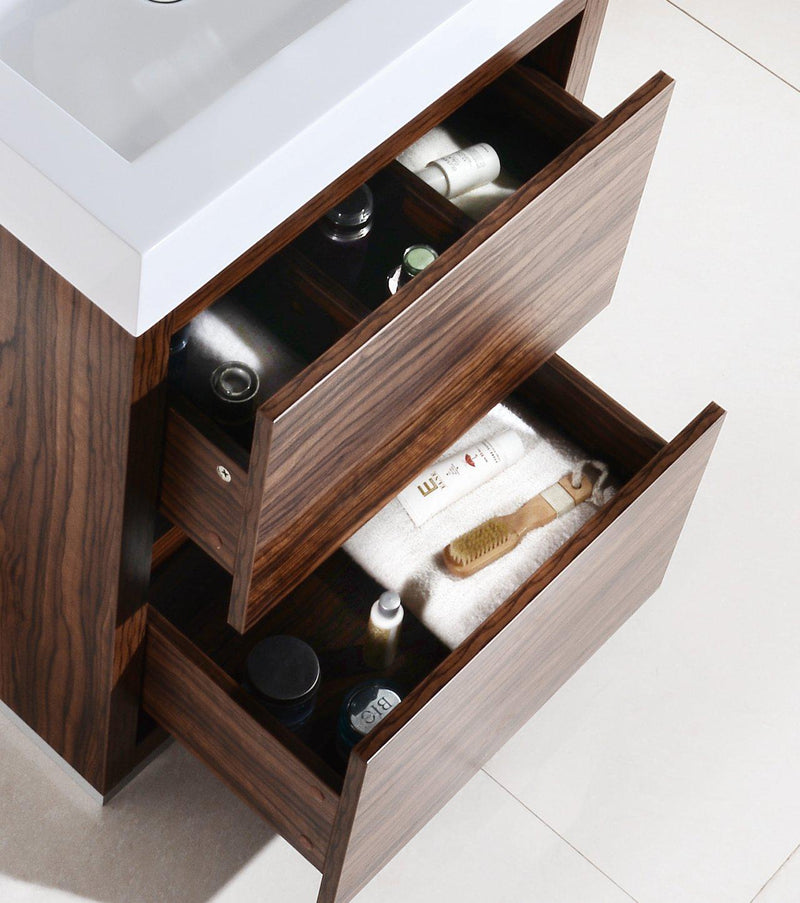 KubeBath Bliss 24 in. Free Standing Modern Bathroom Vanity - Walnut, FMB24-WNT