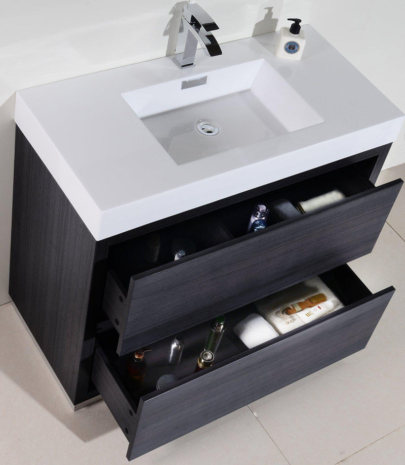 KubeBath Bliss 40 in. Free Standing Modern Bathroom Vanity - Gray Oak, FMB40-GO