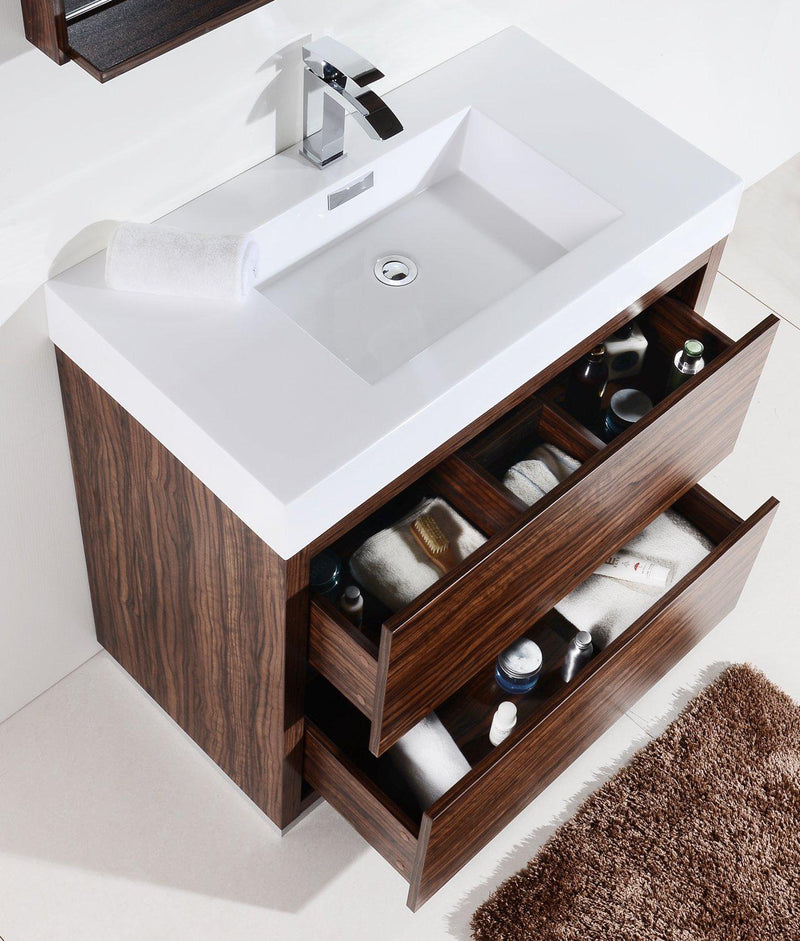 KubeBath Bliss 40 in. Free Standing Modern Bathroom Vanity - Walnut, FMB40-WNT