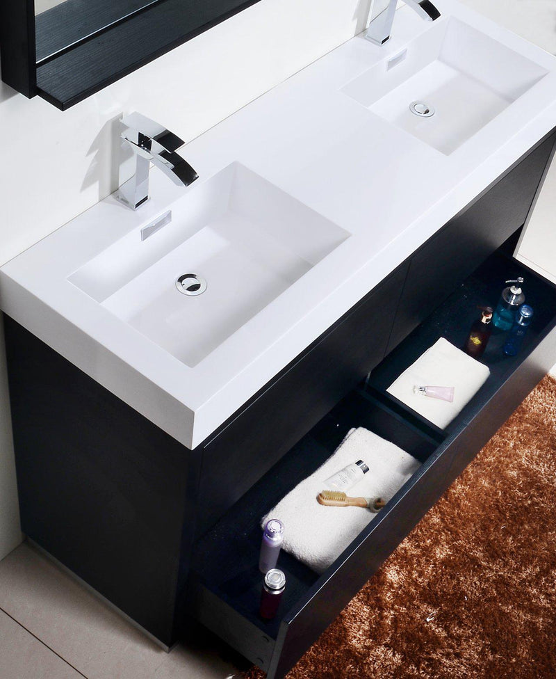 KubeBath Bliss 60 in. Double Sink Free Standing Modern Bathroom Vanity - Black, FMB60D-BK