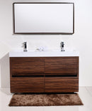 KubeBath Bliss 60 in. Double Sink Free Standing Modern Bathroom Vanity - Walnut, FMB60D-WNT
