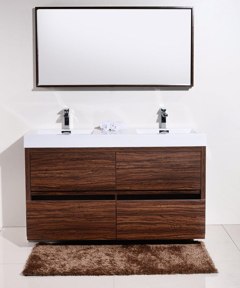 KubeBath Bliss 60 in. Double Sink Free Standing Modern Bathroom Vanity - Walnut, FMB60D-WNT