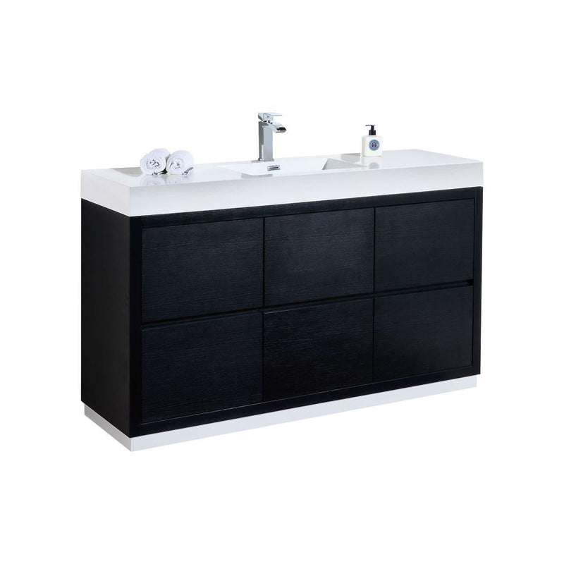 KubeBath Bliss 60 in. Single Sink Free Standing Modern Bathroom Vanity - Black, FMB60S-BK