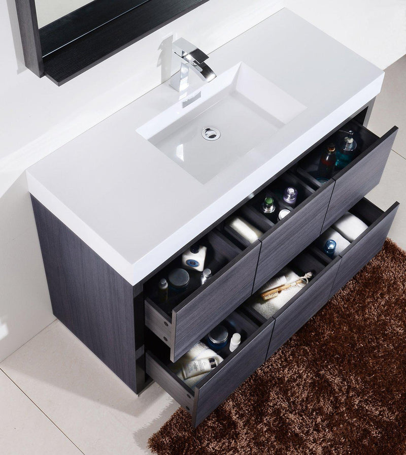 KubeBath Bliss 60 in. Single Sink Free Standing Modern Bathroom Vanity - Gray Oak, FMB60S-GO