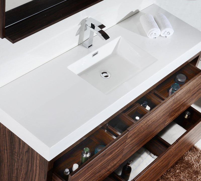 KubeBath Bliss 60 in. Single Sink Free Standing Modern Bathroom Vanity - Walnut, FMB60S-WNT