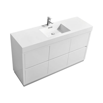 Bliss 60 in. Single Sink Free Standing Modern Bathroom Vanity - High Gloss White
