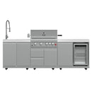 FORNO Bulnes Outdoor Kitchen 30-Inch BBQ 60,000 BTU, with Sear, Rotisserie Infrared Burners, 1.8 Cu.Ft. Beverage Center, & Black/White Countertops