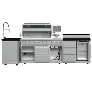 FORNO Bulnes Outdoor Kitchen 40-Inch BBQ 95,000 BTU, with 5 Burners, Sear & Rotisserie Infrared Side Burner, 1.8 cu.ft. Beverage Center & Black/White Countertops