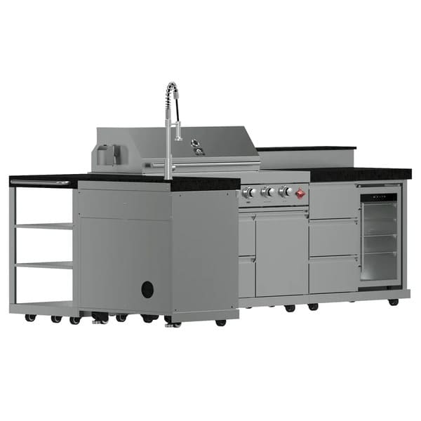 FORNO Bulnes Outdoor Kitchen 40-Inch BBQ 95,000 BTU, with 5 Burners, Sear & Rotisserie Infrared Side Burner, 1.8 cu.ft. Beverage Center & Black/White Countertops