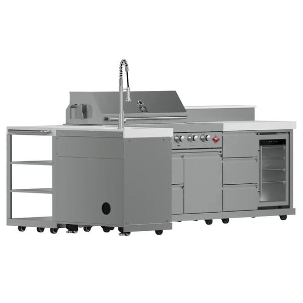 FORNO Bulnes Outdoor Kitchen 40-Inch BBQ 95,000 BTU, with 5 Burners, Sear & Rotisserie Infrared Side Burner, 1.8 cu.ft. Beverage Center & Black/White Countertops