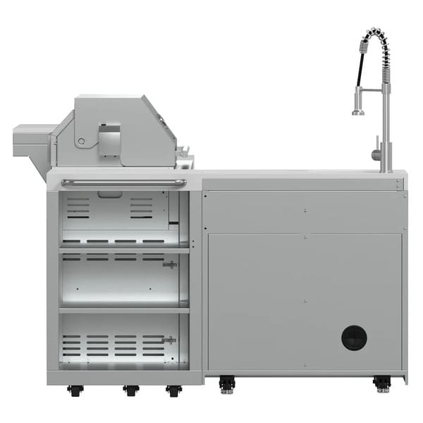 FORNO Bulnes Outdoor Kitchen 40-Inch BBQ 95,000 BTU, with 5 Burners, Sear & Rotisserie Infrared Side Burner, 1.8 cu.ft. Beverage Center & Black/White Countertops