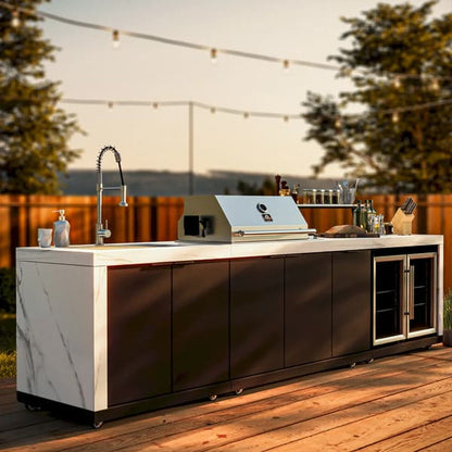 FORNO Rimini Outdoor Kitchen 30-Inch BBQ 62,000 BTU, 4.8 cu.ft. Beverage Center, Stainless Steel Sink, White Countertops FODKT2575WHT